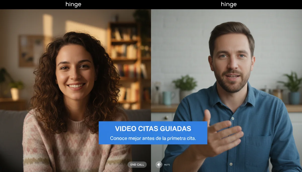 Personas en una videollamada a través de Hinge, utilizando la función de citas guiadas.