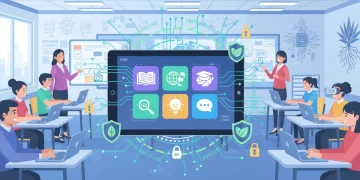 Ilustración digital de aplicaciones educativas en México con enfoque en privacidad de datos 2026.