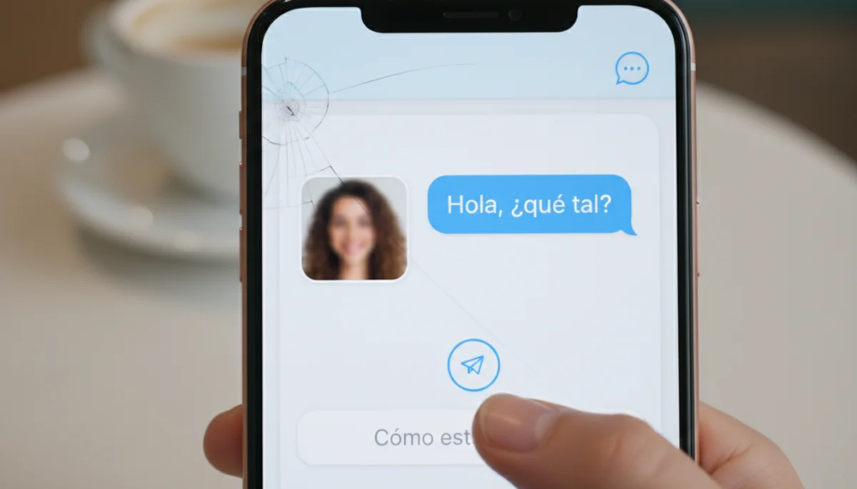 Pantalla de smartphone con un mensaje genérico en una app de citas.